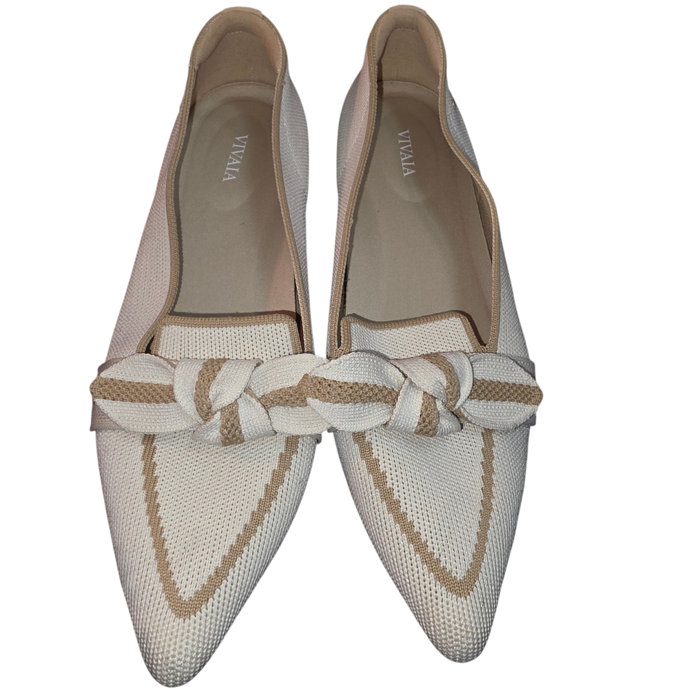 VIVAIA Michelle Knit Pointed Toe Flats Bow Detail Neutral Beige Size 40.5 (9.5)